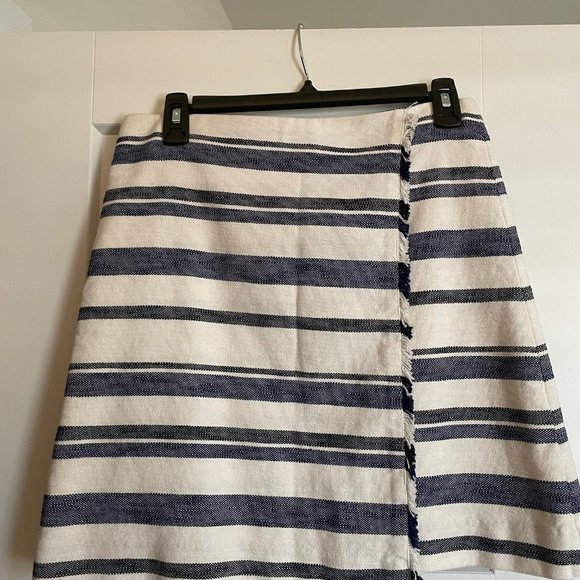 LOFT Striped Faux Wrap Skirt with Fringe Trim - Picture 2 of 7